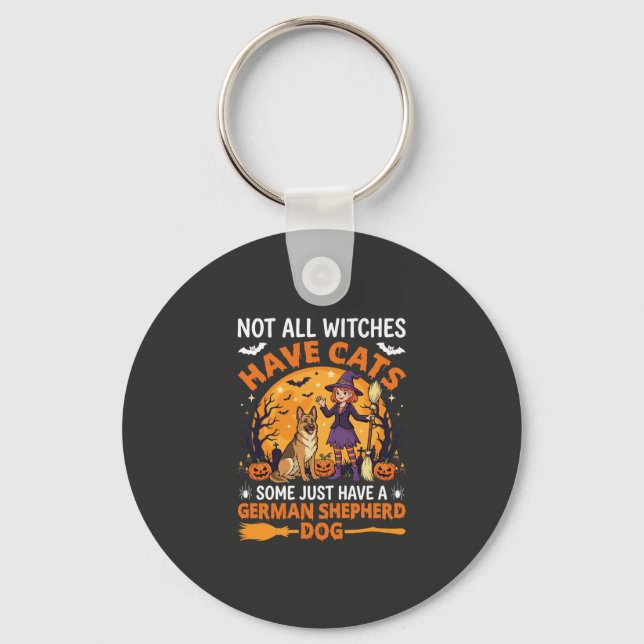 Funny German Shepherd Halloween Witch Dog Key Ring (Front)