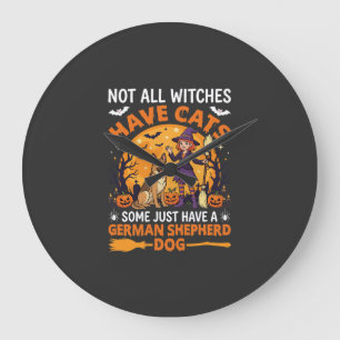 Funny German Shepherd Halloween Witch Dog Large Clock