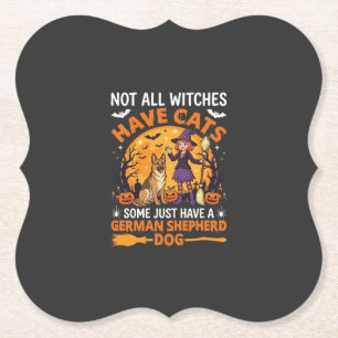 Funny German Shepherd Halloween Witch Dog Paper Coaster