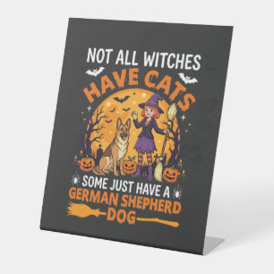 Funny German Shepherd Halloween Witch Dog Pedestal Sign