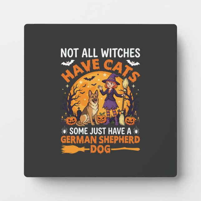 Funny German Shepherd Halloween Witch Dog Plaque (Front)