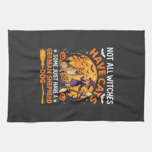 Funny German Shepherd Halloween Witch Dog Tea Towel