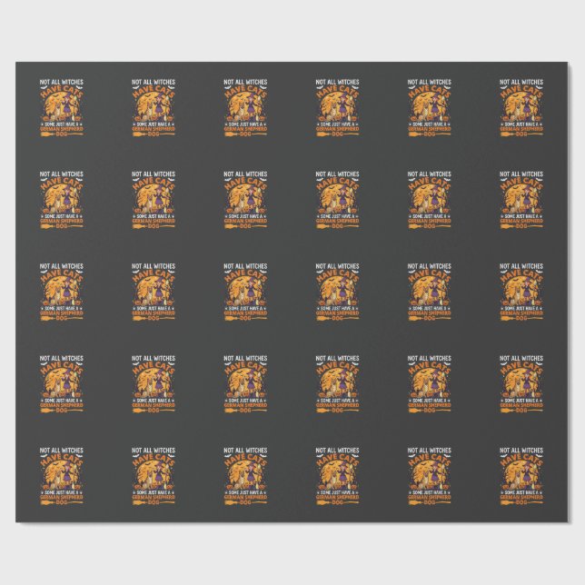 Funny German Shepherd Halloween Witch Dog Wrapping Paper (Flat)
