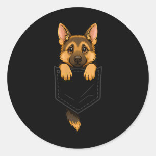 Funny German Shepherd Peeking In Pocket Animal Dog Classic Round Sticker