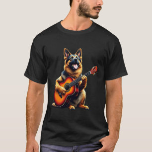 Funny German Shepherd Playing Guitar Design for Mu T-Shirt