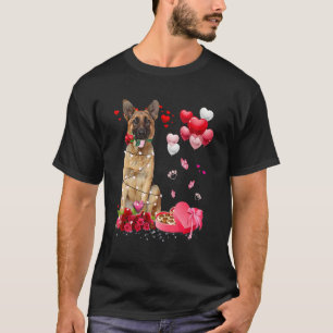 Funny German Shepherd Rose Heart Happy Valentine D T-Shirt