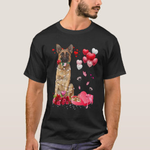 Funny German Shepherd Rose Heart Happy Valentine D T-Shirt