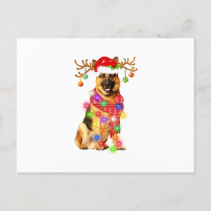 Funny German Shepherd Santa Hat Xmas Lights Gift D Announcement Postcard