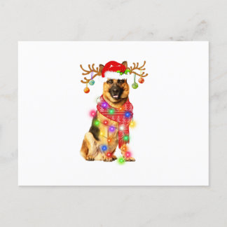 Funny German Shepherd Santa Hat Xmas Lights Gift D Announcement Postcard