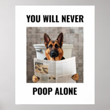 Funny German Shepherd Sitting On Toilet Wall Art