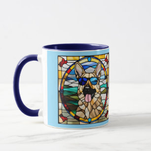 Funny German Shepherd Stained Glass Coffee Mug