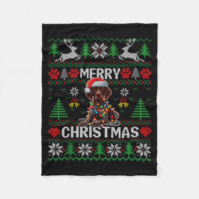 Funny German Shorthaired Inter Dog Ugly Xmas Sweat Fleece Blanket (Front)