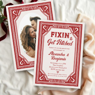 Funny Get Hitched Western Photo Engagement Party Invitation