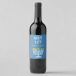Funny "Get Lit" Chic Personalised Menorah Hanukkah Wine Label<br><div class="desc">Add a fun twist to your Hanukkah festivities with this cheeky "Get Lit" wine label! Featuring a bright menorah illustration and customisable family name text, this label brings humour and personality to your holiday table. Perfect for decorating wine bottles at family dinners, gifting to friends, or enhancing the holiday spirit...</div>