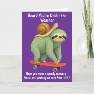 Funny Get Well Card Sloth Snail Skateboard Art