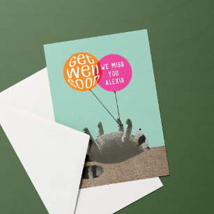 Funny Get Well Racoon Balloons Card