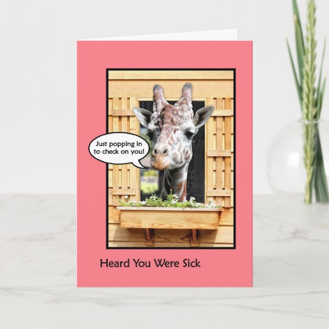 Funny Get Well Soon Giraffe Through Window Card (Front)