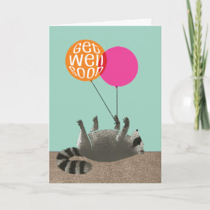Funny Get Well Soon Racoon Balloons Card