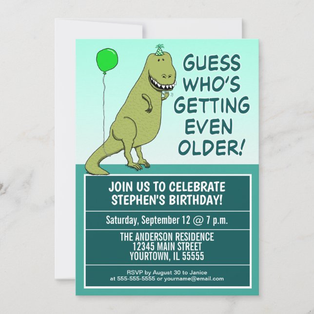 Funny Getting Older Dinosaur Birthday Party Invitation (Front)