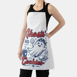 Funny Ghost and Cookies Retro Fall Baking Apron