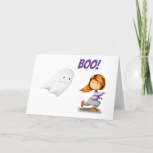 Funny Ghost and Girl Running Boo Halloween Holiday Card