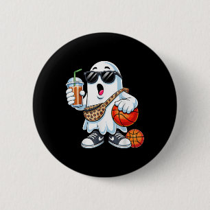 Funny Ghost Basketball Boo Coffee Halloween Mens W 6 Cm Round Badge