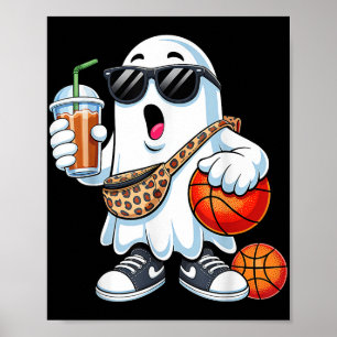 Funny Ghost Basketball Boo Coffee Halloween Mens W Poster