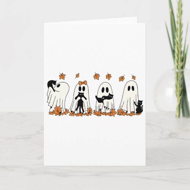 Funny Ghost Black Cat Fall Halloween Thanksgiving  Card (Front)