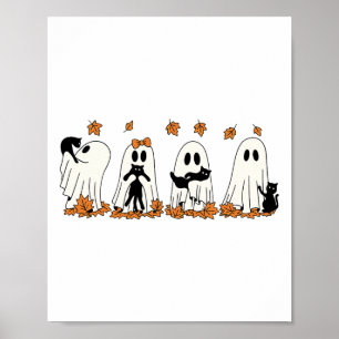 Funny Ghost Black Cat Fall Halloween Thanksgiving  Poster