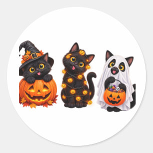 Funny Ghost Black Cat Halloween – Cute Spooky Cat Classic Round Sticker