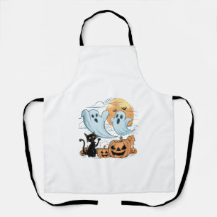 Funny Ghost & Black Cat Lazy Halloween Spooky Seas Apron