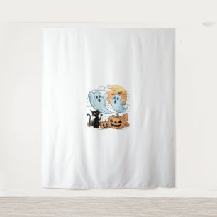 Funny Ghost & Black Cat Lazy Halloween Spooky Seas Tapestry