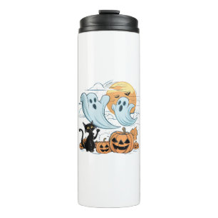 Funny Ghost & Black Cat Lazy Halloween Spooky Seas Thermal Tumbler