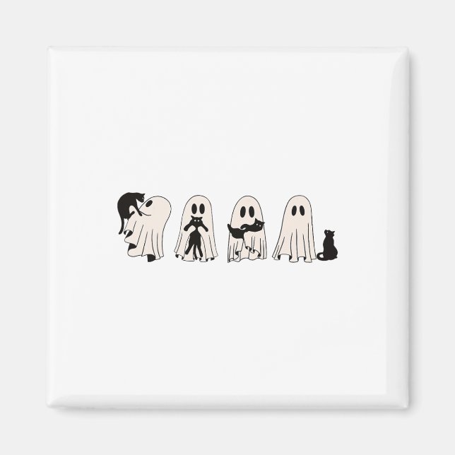 Funny Ghost Black Cat Spooky Season Trick Or Treat Magnet (Front)