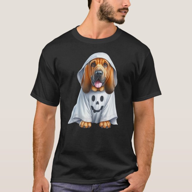 Funny Ghost Bloodhound Dog Lover Halloween Costume T-Shirt (Front)