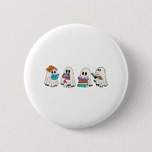 Funny Ghost Book Reading Halloween Books Lover Tea 6 Cm Round Badge