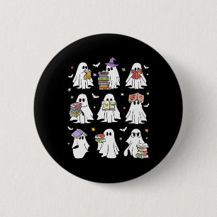 Funny Ghost Book Reading Halloween Books Lover Tea 6 Cm Round Badge