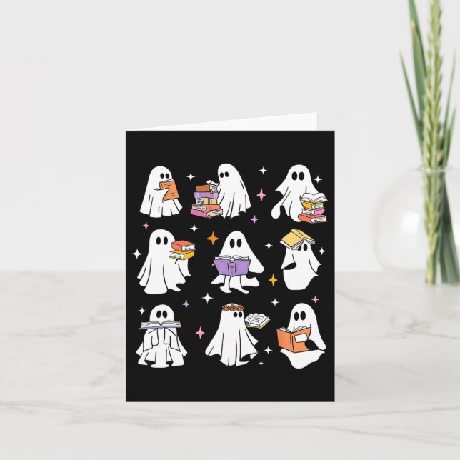 Funny Ghost Book Reading Halloween Books Lover Tea Card (Front)