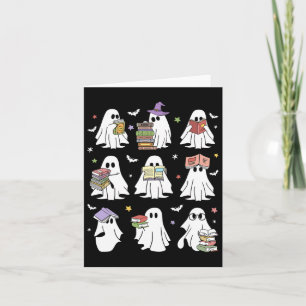 Funny Ghost Book Reading Halloween Books Lover Tea Card
