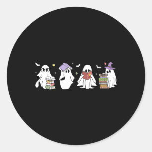 Funny Ghost Book Reading Halloween Books Lover Tea Classic Round Sticker