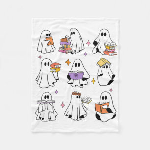 Funny Ghost Book Reading Halloween Books Lover Tea Fleece Blanket