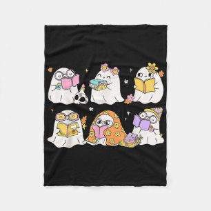Funny Ghost Book Reading Halloween Books Lover Tea Fleece Blanket
