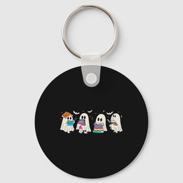 Funny Ghost Book Reading Halloween Books Lover Tea Key Ring (Front)