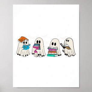Funny Ghost Book Reading Halloween Books Lover Tea Poster
