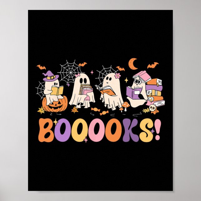 Funny Ghost Book Reading Halloween Booooks Lover T Poster (Front)