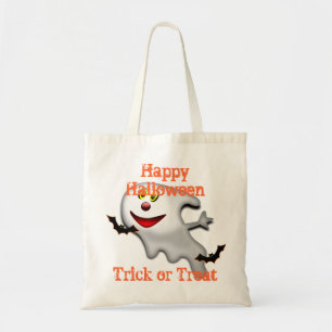 funny ghost cartoon trick or treat tote bag