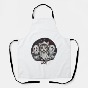 Funny Ghost Cat Boo Halloween Animal Ghost Kitty T Apron