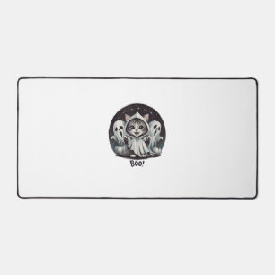 Funny Ghost Cat Boo Halloween Animal Ghost Kitty T Desk Mat