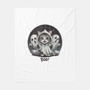 Funny Ghost Cat Boo Halloween Animal Ghost Kitty T Fleece Blanket