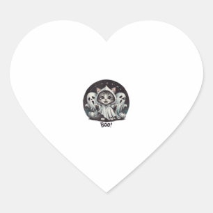 Funny Ghost Cat Boo Halloween Animal Ghost Kitty T Heart Sticker